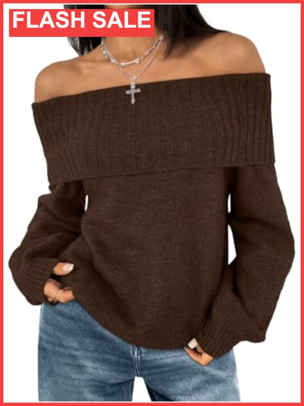 Off Shoulder Sweater Womens Oversized Loose Fit Long Sleeve Pullover